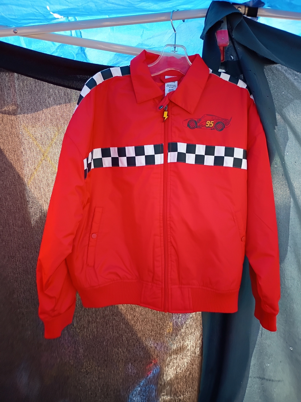 Adult Lightning McQueen Racing Jacket with Checkered Stripe